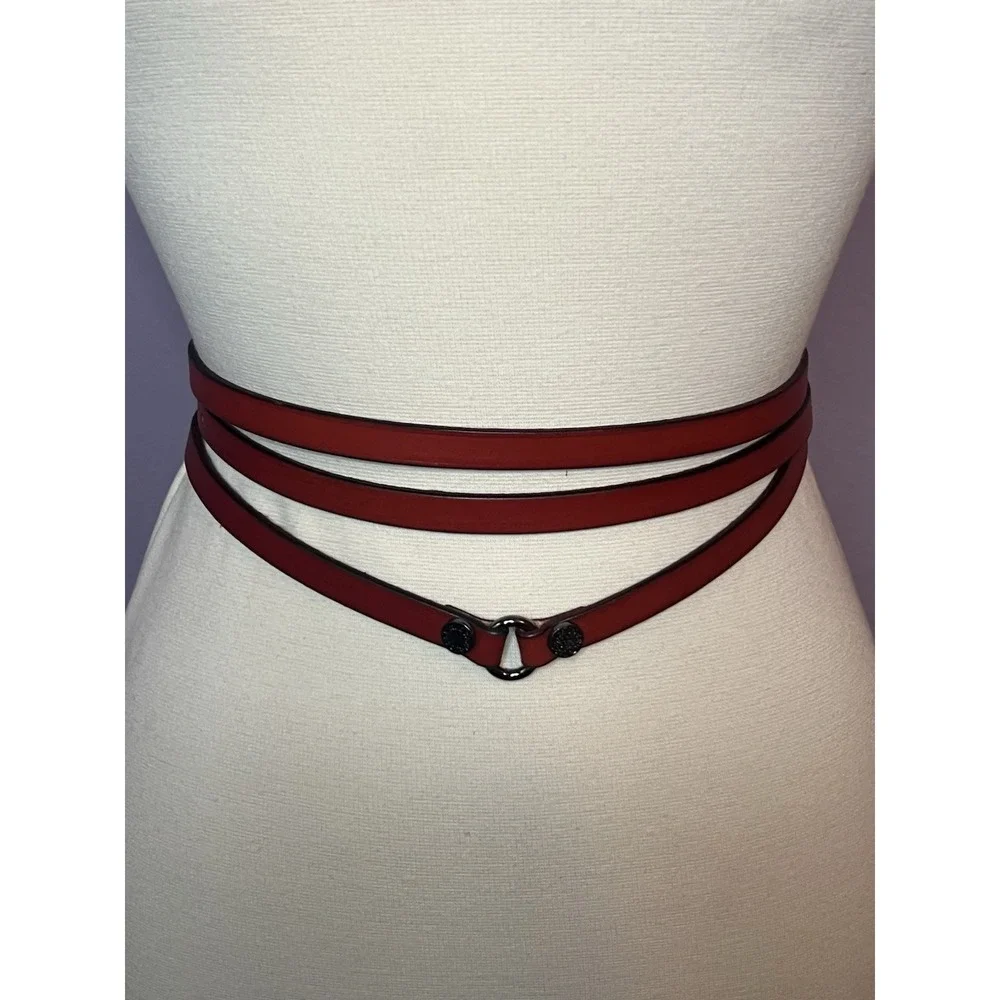 Rare Vintage Women's Red Leather Triple Wrap Belt One Size Small Medium Large